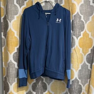 Under Armour Navy Blue Hoodie with Light Blue Cuff Accents